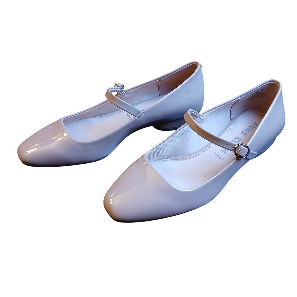 Anne Klein Cosette Nude Patent Mary Jane Flats Square Toe iFlex Beige 6.5M NEW